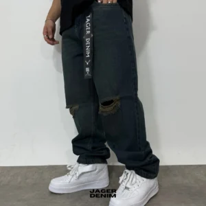 Jean Oversize Roto Rodilla Azul Verdoso