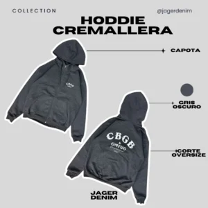 Hoddie cremallera diseño gris oscuro