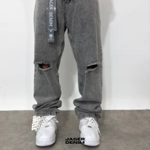 Jean oversize gris roto rodilla