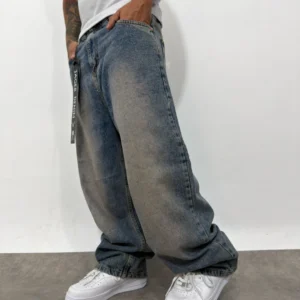 Baggy Jean Azul Verdoso Diseño Desgastado